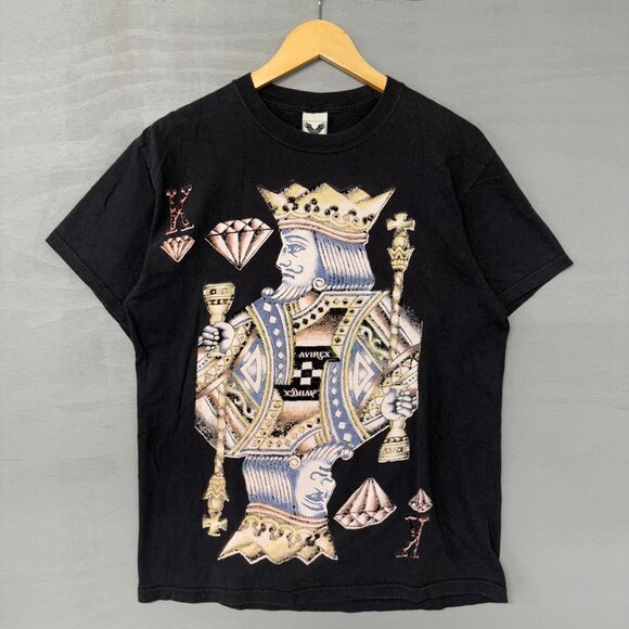Y2K‎ Avirex King Playing Card Shirt Black Medium - Picture 1 of 6